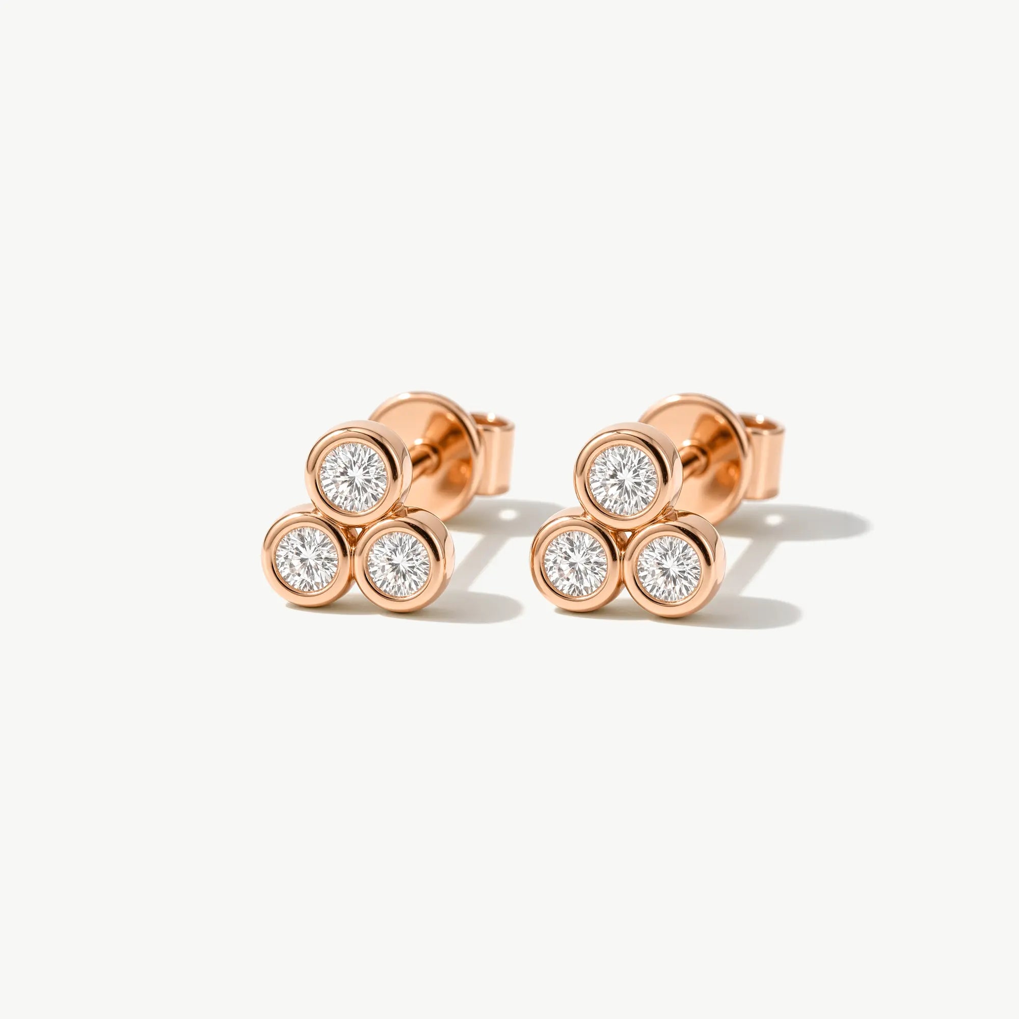 14K Solid Gold Bezel Diamond Cluster Stud Earrings