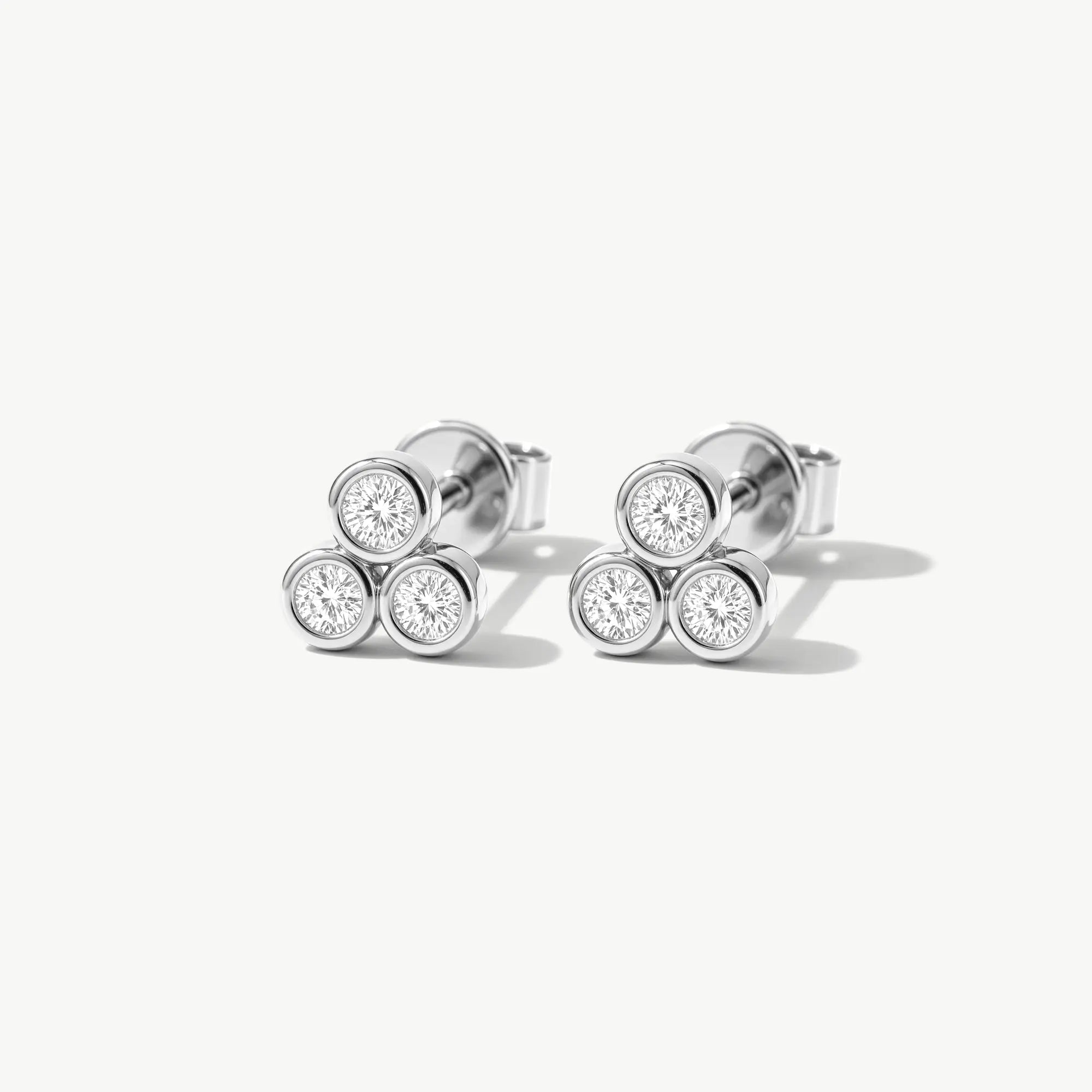 14K Solid Gold Bezel Diamond Cluster Stud Earrings