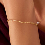 14K Solid Gold Dainty Paperclip Chain Bracelet