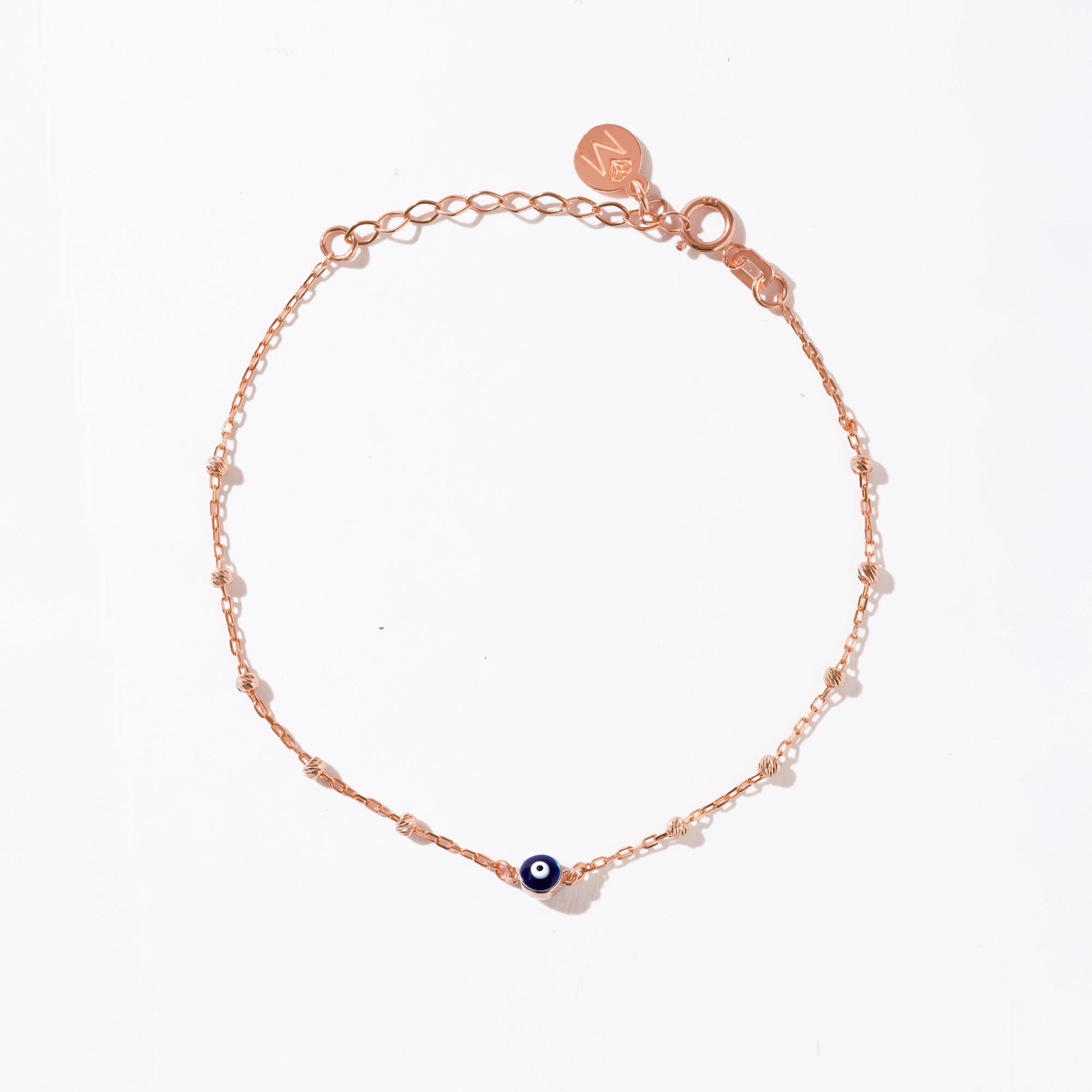 14K Solid Gold Evil Eye & Ball Beaded Station Bracelet