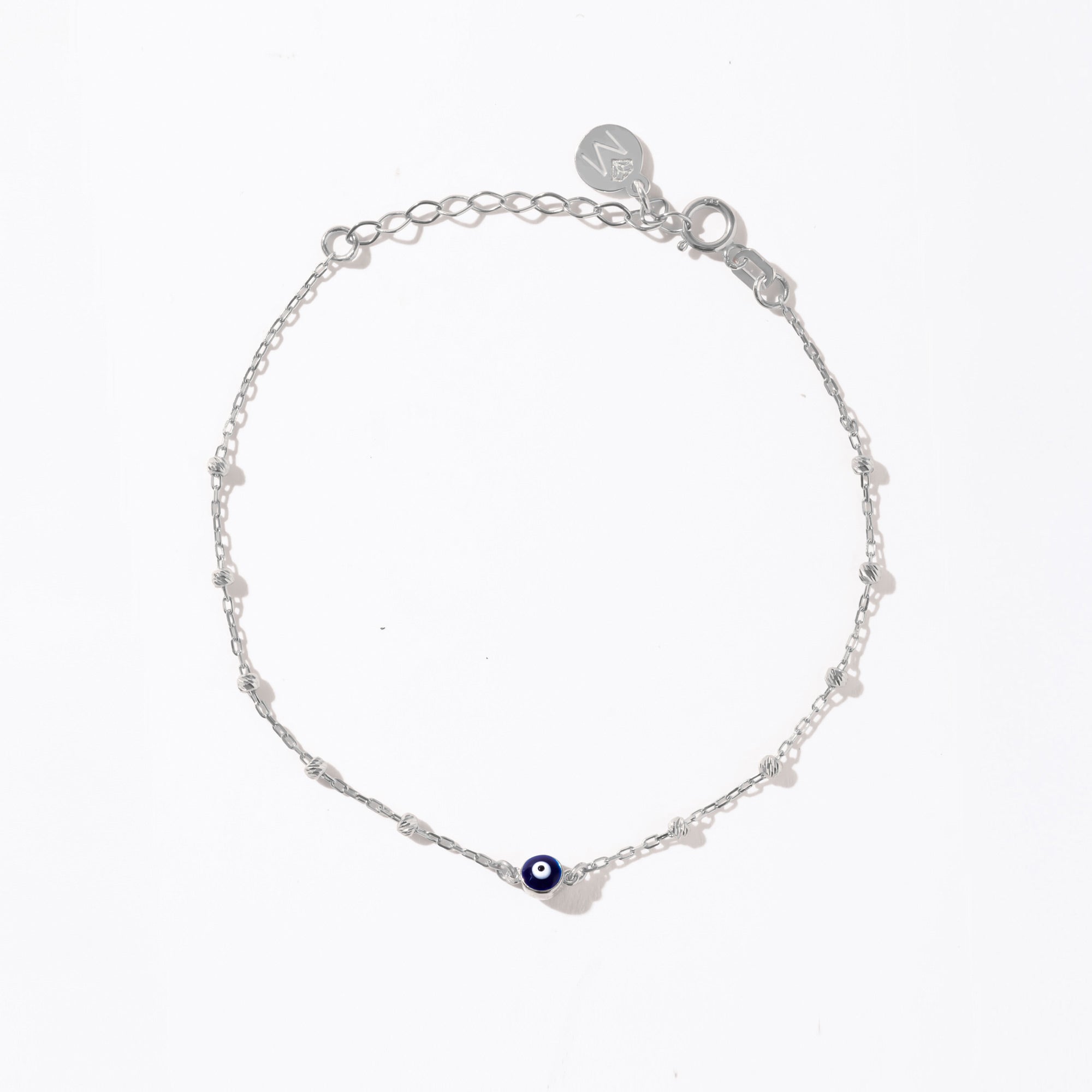 14K Solid Gold Evil Eye & Ball Beaded Station Bracelet