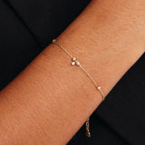 14K Solid Gold Ball Beaded Bracelet with Diamond – Everyday Stackable Jewelry