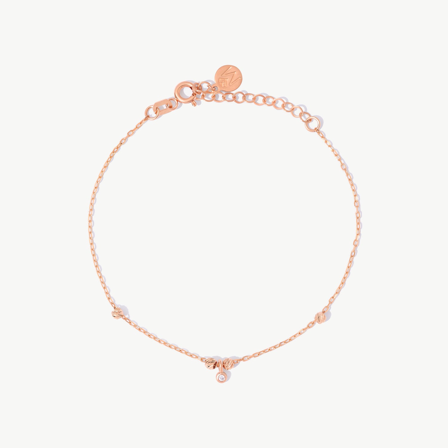 14K Solid Gold Ball Beaded Station Bracelet with Diamond