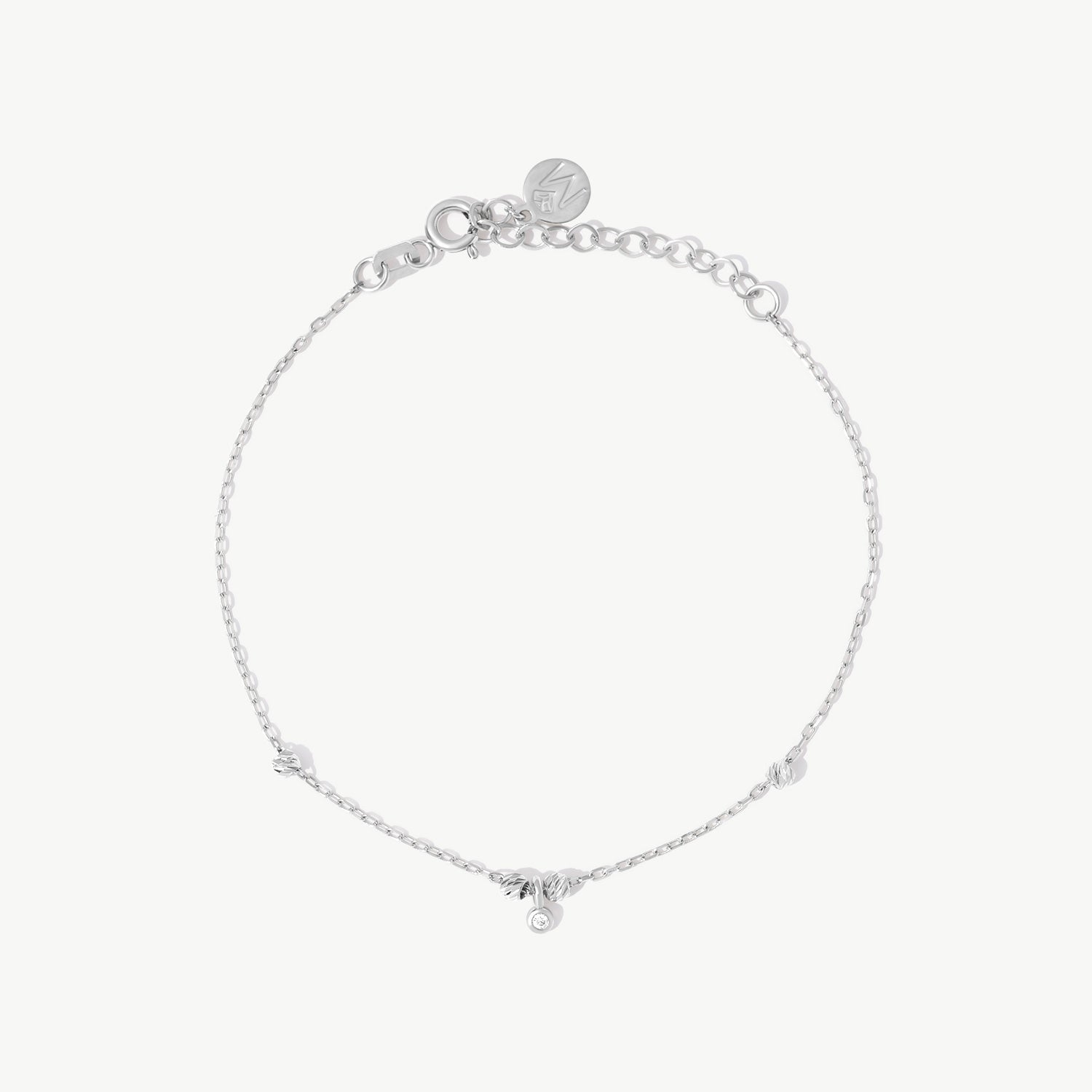 14K Solid Gold Ball Beaded Station Bracelet with Diamond