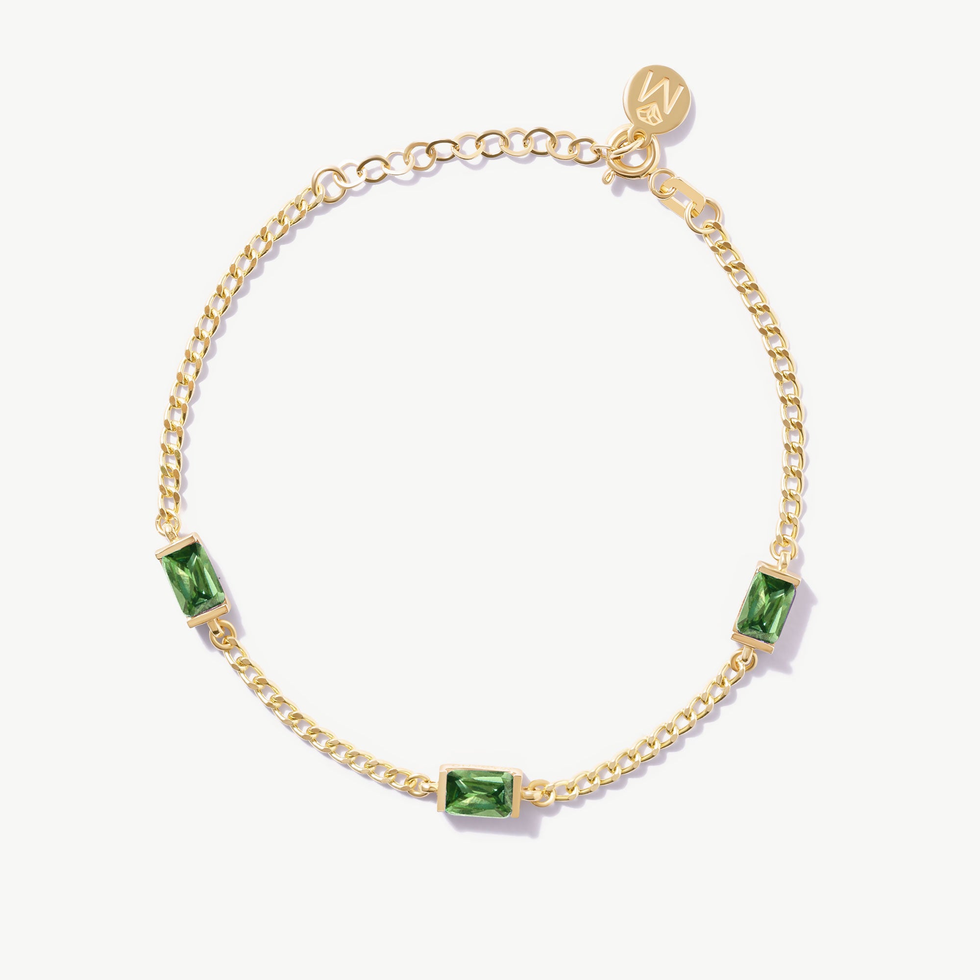 14K Solid Gold Personalized Baguette Birthstone Bracelet