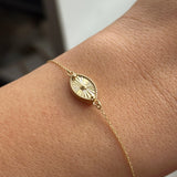 14K Real Solid Gold Evil Eye Bracelet • Protection Gold Charm