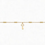 14K Solid Gold Ball Beaded Key Charm Bracelet