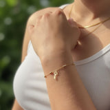 14K Solid Gold Ball Beaded Key Charm Bracelet