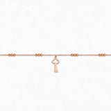 14K Solid Gold Ball Beaded Key Charm Bracelet