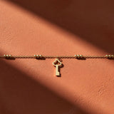 14K Solid Gold Ball Beaded Key Charm Bracelet