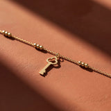 14K Solid Gold Ball Beaded Key Charm Bracelet