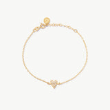 14K Solid Gold Diamond Heart Bracelet, Pave Setting Dainty Love Bracelet,