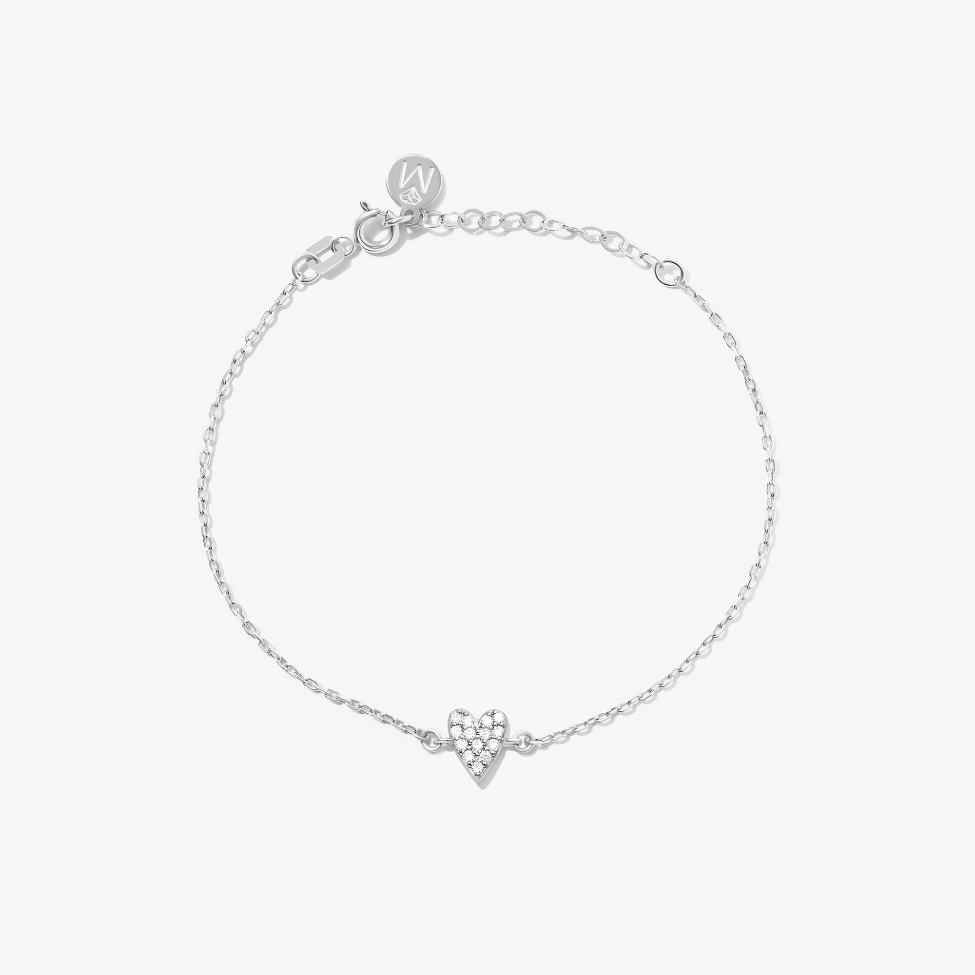 14K Solid Gold Diamond Heart Bracelet, Pave Setting Dainty Love Bracelet,