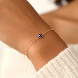 14K Solid Gold Evil Eye Bracelet: Beaded Protection Jewelry