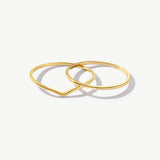 14K Solid Gold Stacking Ring Set: Wishbone & Round Rings Set
