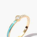14K Solid Gold Personalized Enamel Ring, Dainty Colored Band for Women