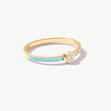14K Solid Gold Personalized Enamel Ring, Dainty Colored Band for Women