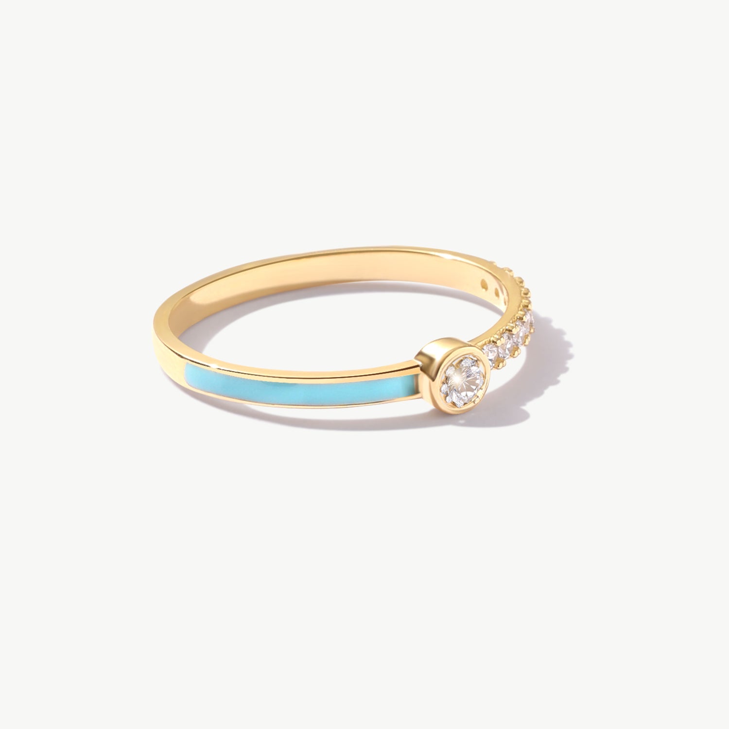 14K Solid Gold Personalized Enamel Ring, Dainty Colored Band for Women
