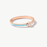 14K Solid Gold Personalized Enamel Ring, Dainty Colored Band for Women