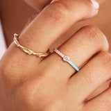 14K Solid Gold Personalized Enamel Ring, Dainty Colored Band for Women