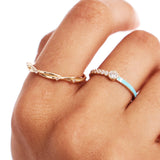 14K Solid Gold Personalized Enamel Ring, Dainty Colored Band for Women