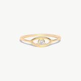 14K Solid Gold Diamond Evil Eye Ring - Protective Stacking Band