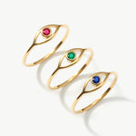 14K Solid Gold Evil Eye Birthstone Rings With Natural Gemstones