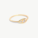 14K Solid Gold Diamond Evil Eye Ring - Protective Stacking Band