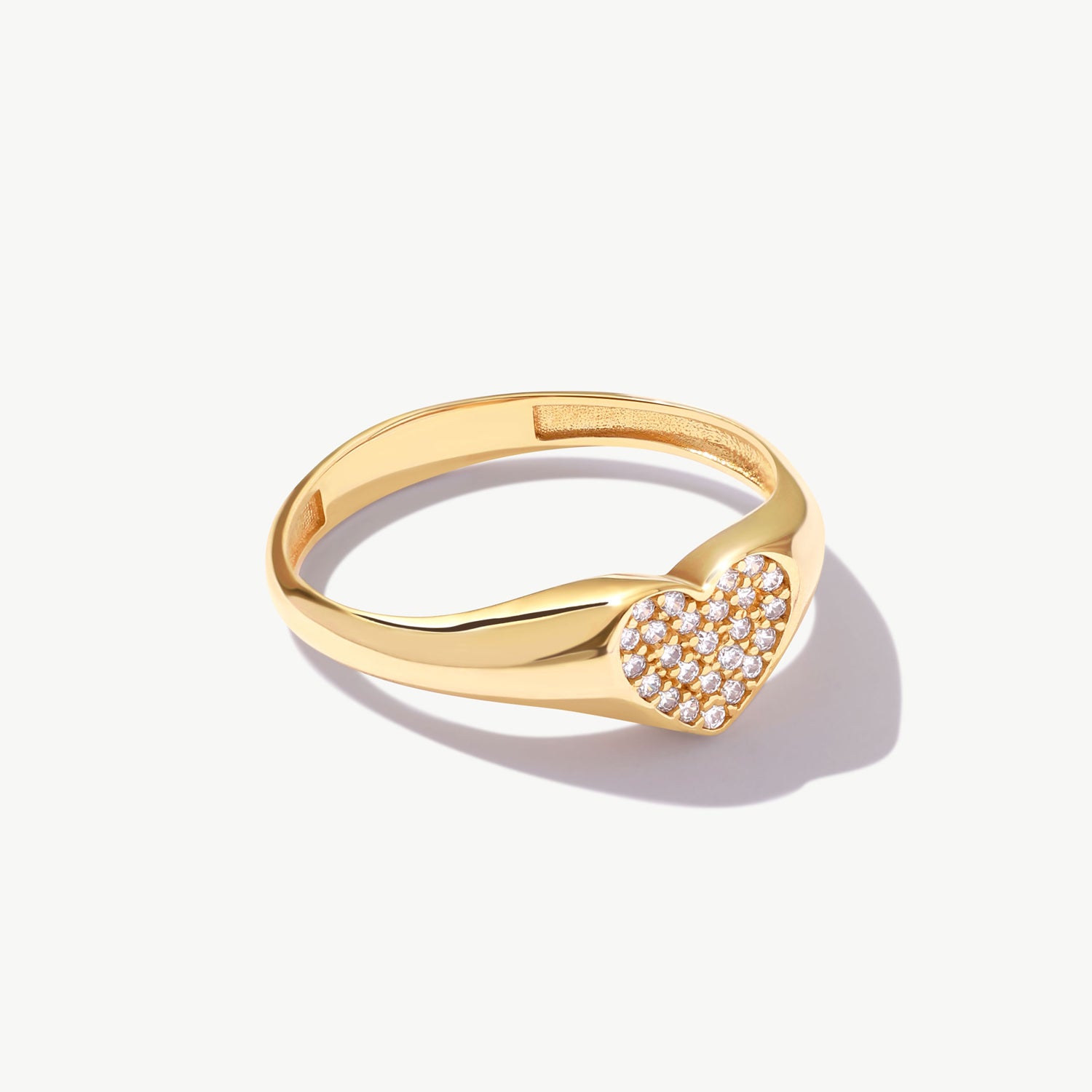 14K Solid Gold Natural Diamond Heart Ring With Pavé Diamonds