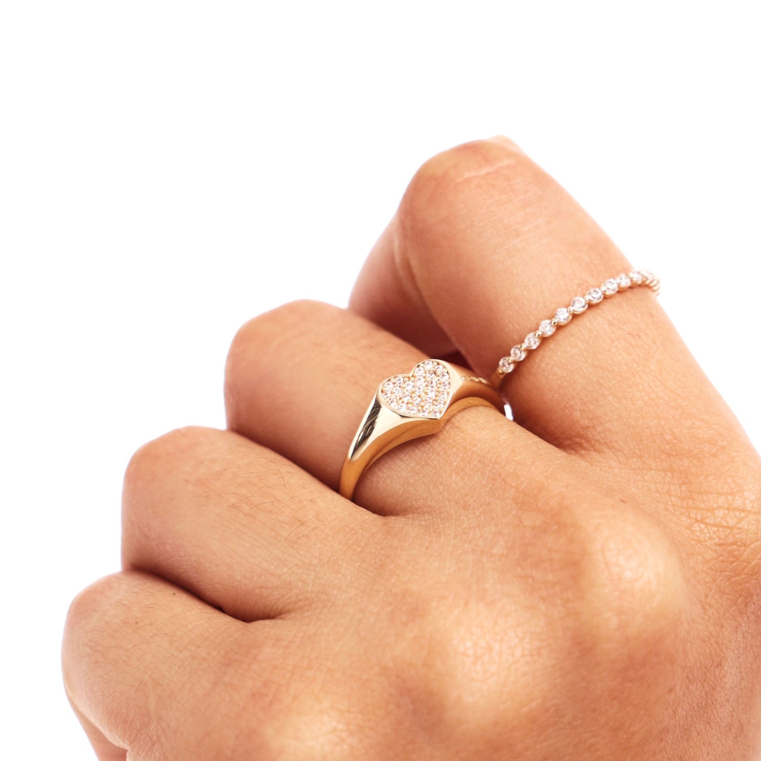 Minimalist Diamond Heart Ring On Hand
