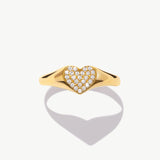 Front View Of Natural Diamond Heart Ring In Solid Gold