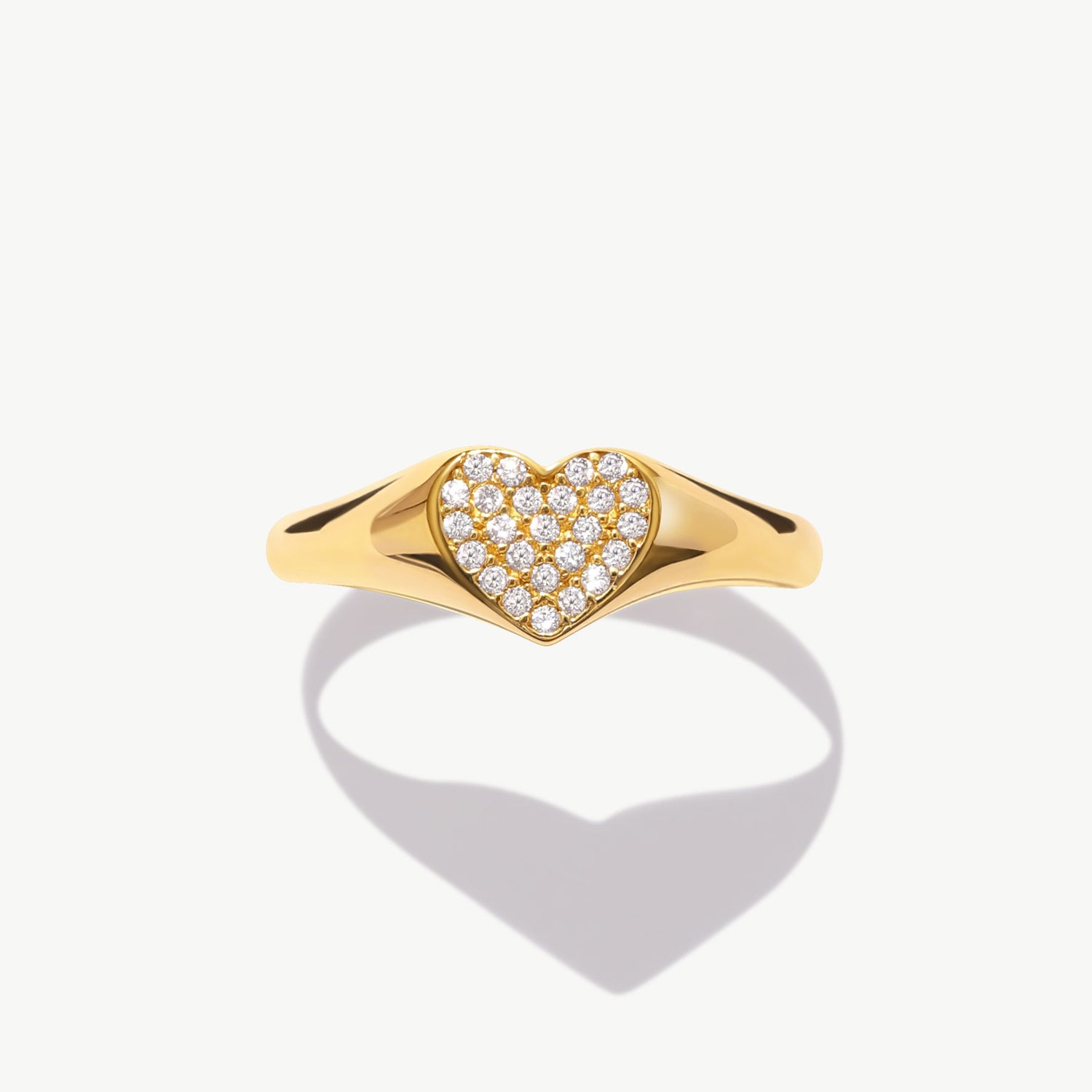 Front View Of Natural Diamond Heart Ring In Solid Gold