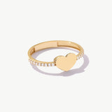 14K Solid Gold Natural Diamond Heart Ring With Pavé Diamond Band