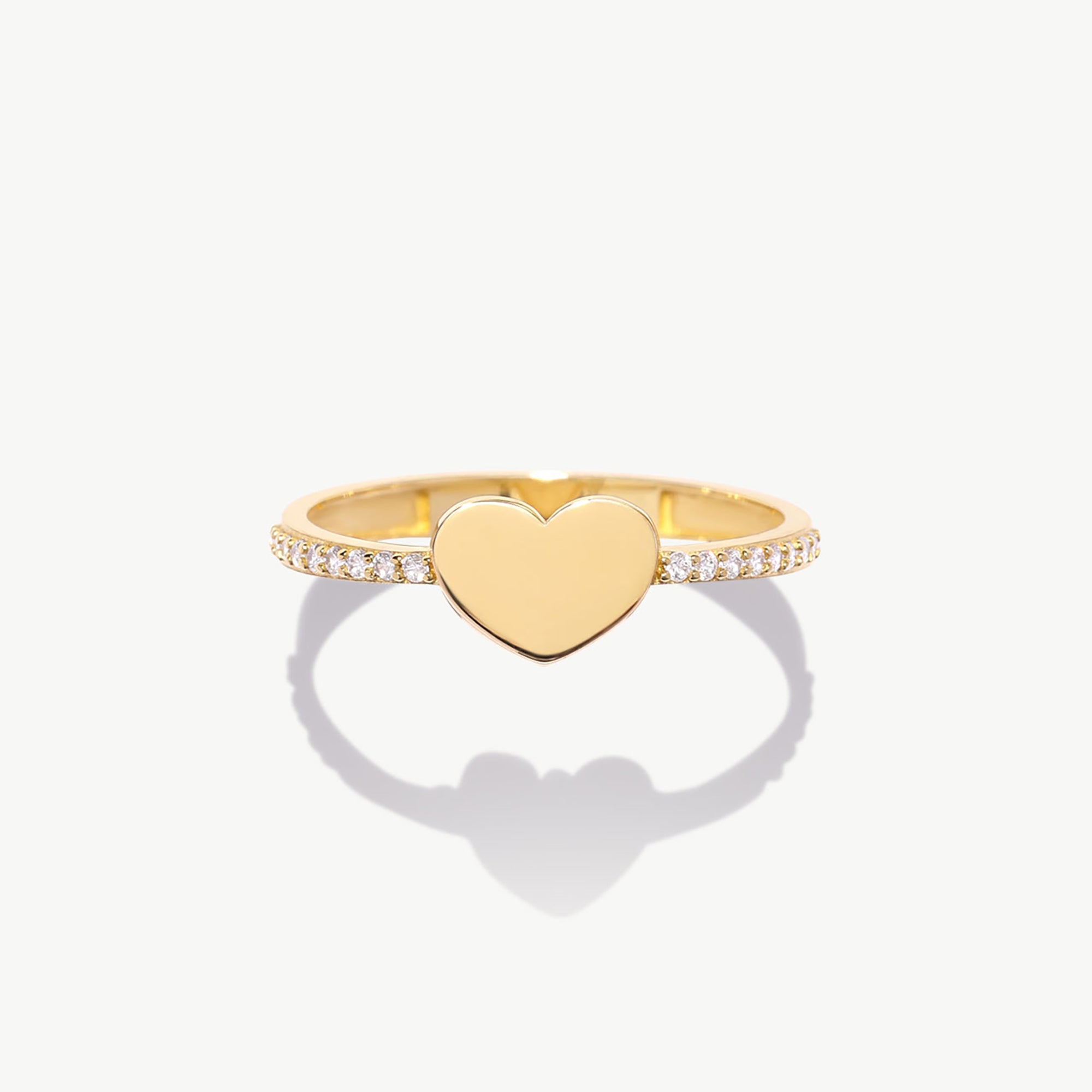 Front View Of Natural Diamond Heart Ring In 14K Gold