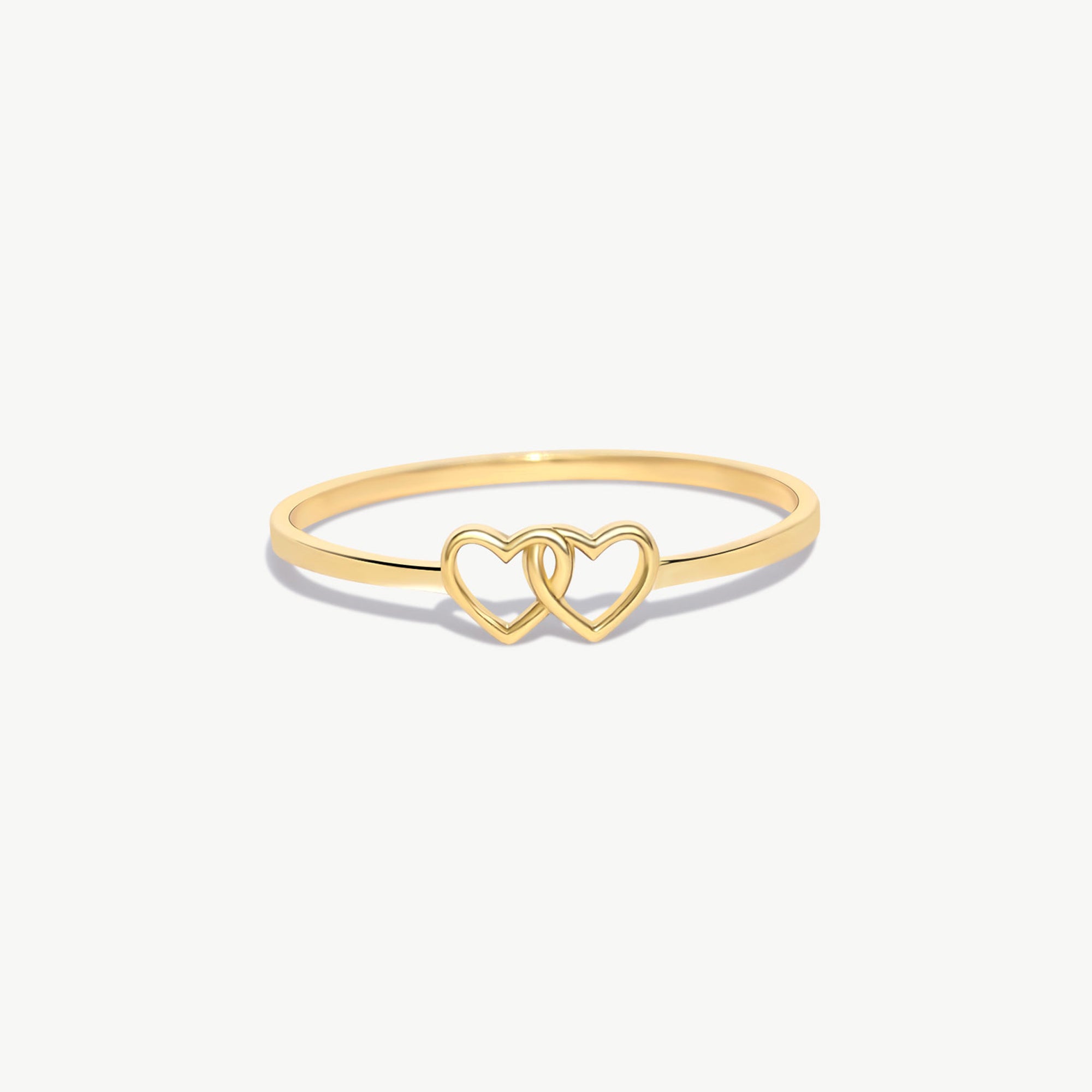 14K Solid Gold Double Heart Ring Minimalist Promise Ring For Women