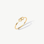 Minimal 14K Solid Gold Two Hearts Ring On White Background