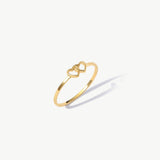 Minimal 14K Solid Gold Two Hearts Ring On White Background