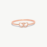Rose Gold Double Heart Ring In Real 14K Solid Gold