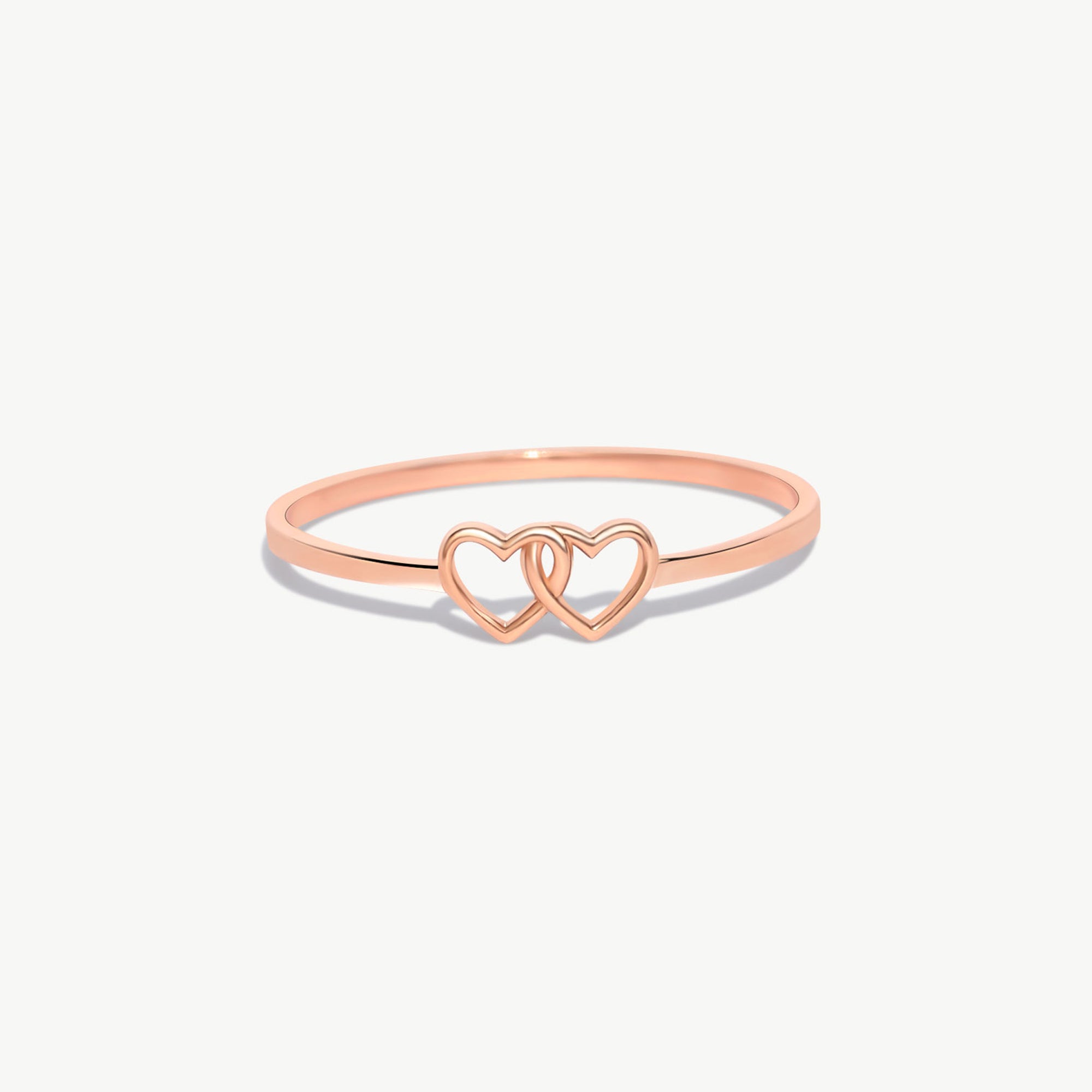Rose Gold Double Heart Ring In Real 14K Solid Gold