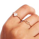 Woman Wearing Delicate 14K Solid Gold Double Heart Ring