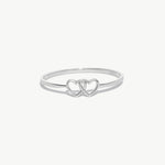 14K Solid Gold Double Heart Ring In White Gold Minimalist Design
