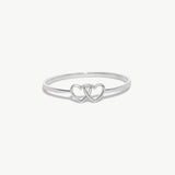 14K Solid Gold Double Heart Ring In White Gold Minimalist Design