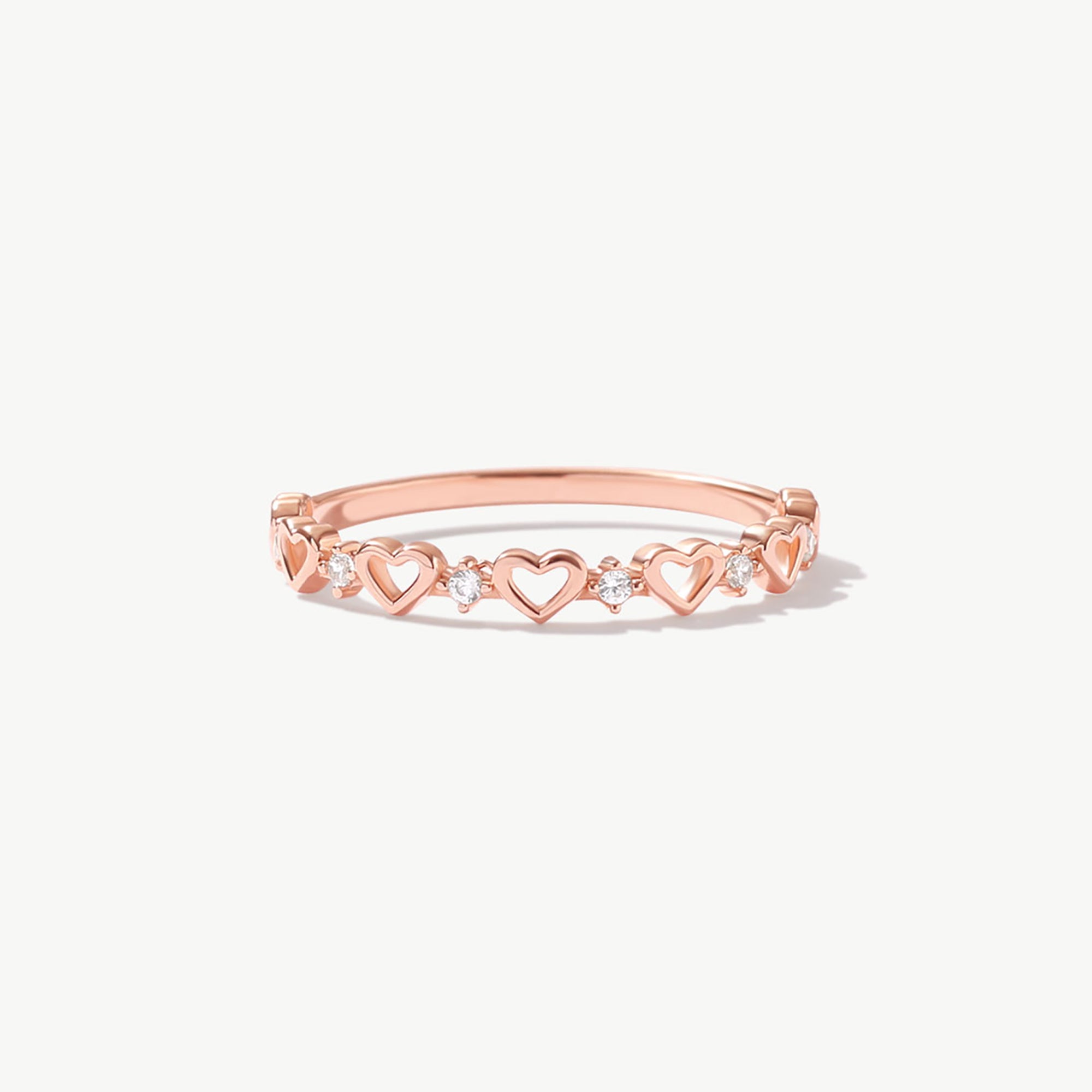 14K Solid Gold Diamond Open Heart Ring