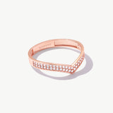 Product photograph of a rose gold diamond eternity wishbone ring crafted from genuine 14K solid gold on a white background.
