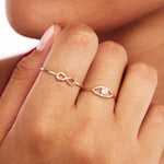 Close Up Of Delicate 14K Solid Gold Infinity Ring