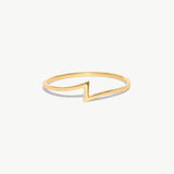 14K solid gold lightning bolt ring featuring a minimalist geometric thunder bolt silhouette crafted from polished yellow gold on a white background.