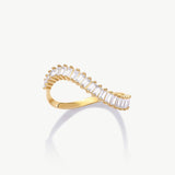 14K Solid Gold Baguette Diamond Eternity Band: Wave Wedding Ring