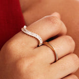 14K Solid Gold Baguette Diamond Eternity Band: Wave Wedding Ring