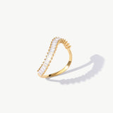 14K Solid Gold Baguette Diamond Eternity Band: Wave Wedding Ring