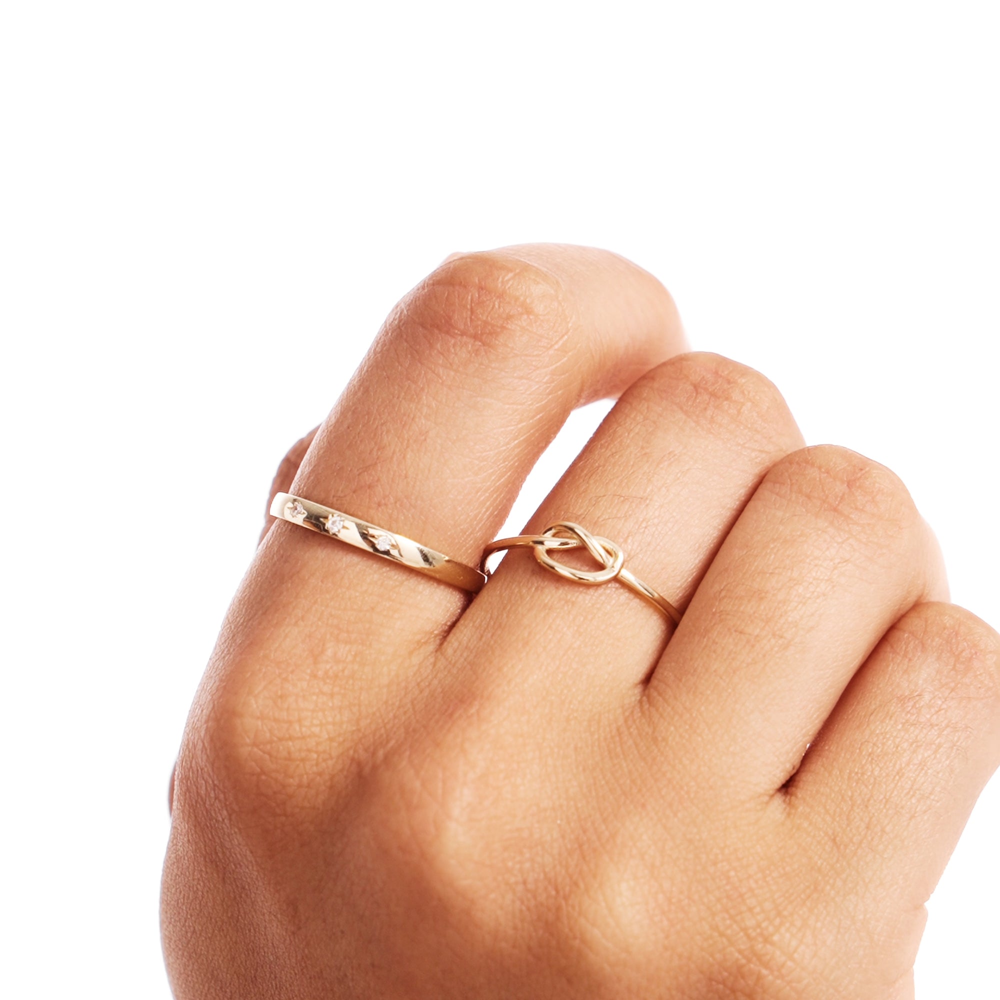 Woman Wearing Elegant Minimalist Knot Ring Fine Jewelry Style